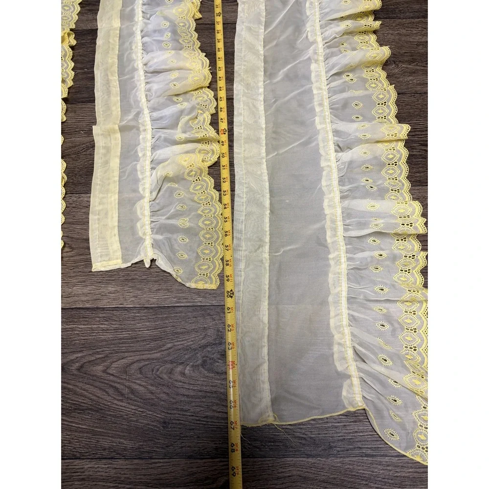 Yellow Ruffled Sheer Window Curtains‎ Set Valances Swags Embroidered Country